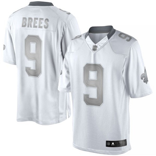 Men New Orleans Saints Limited White Drew Brees Jersey NFL Football #9 Platinum Jersey